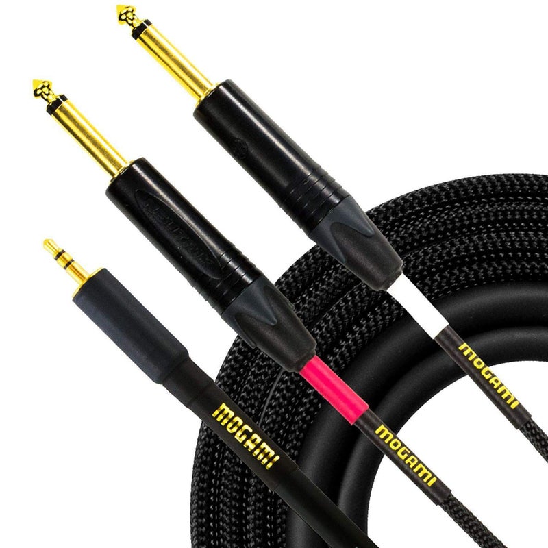 Mogami GOLD 3.5-2TS-06 Stereo Audio Adapter Cable, 3.5mm TRS to Dual 1/4" TS Male Plug Connectors, Gold Contact, Straight to Straight, 6 Foot Length